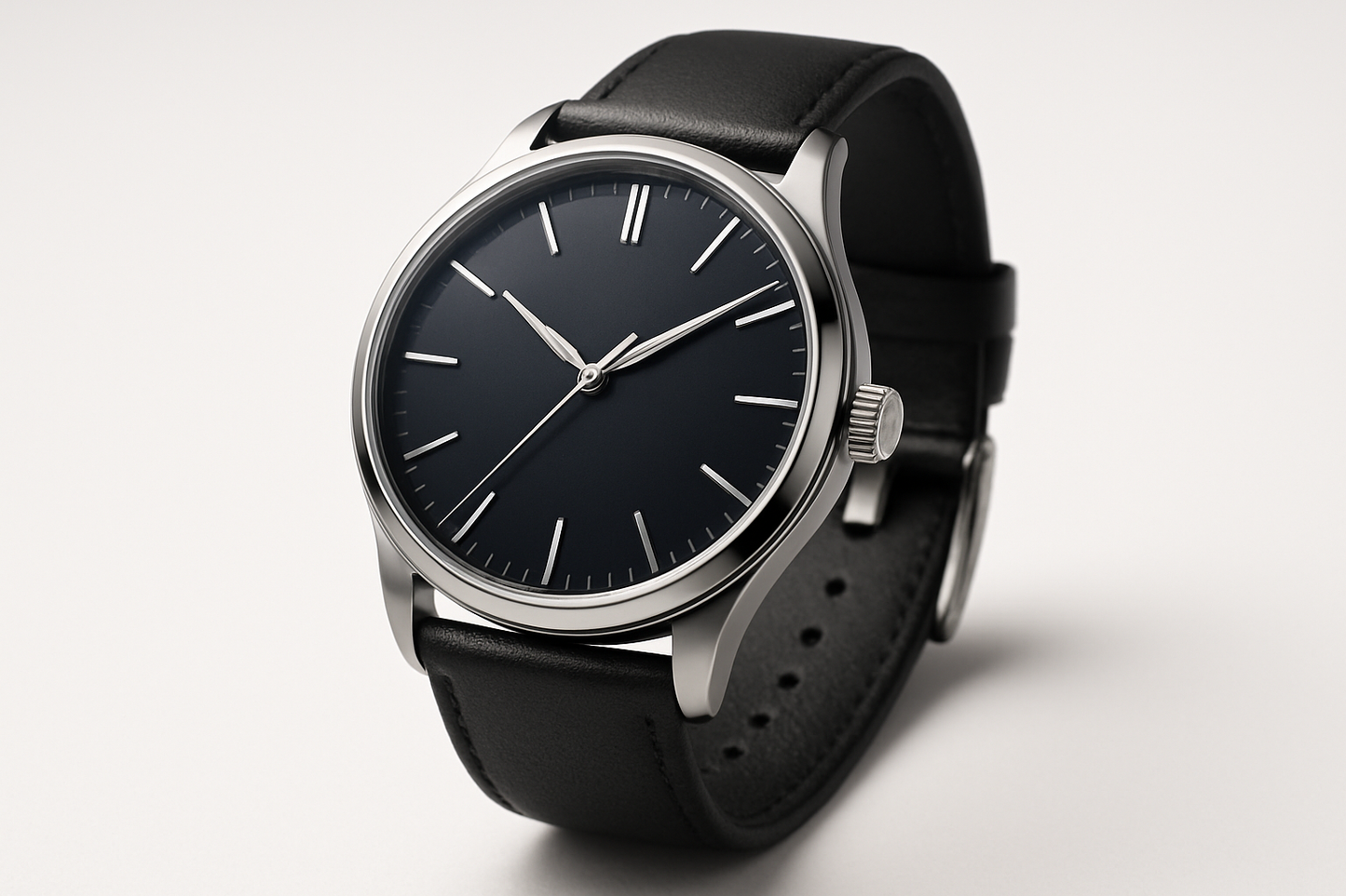 Black Leather Strap Watch
