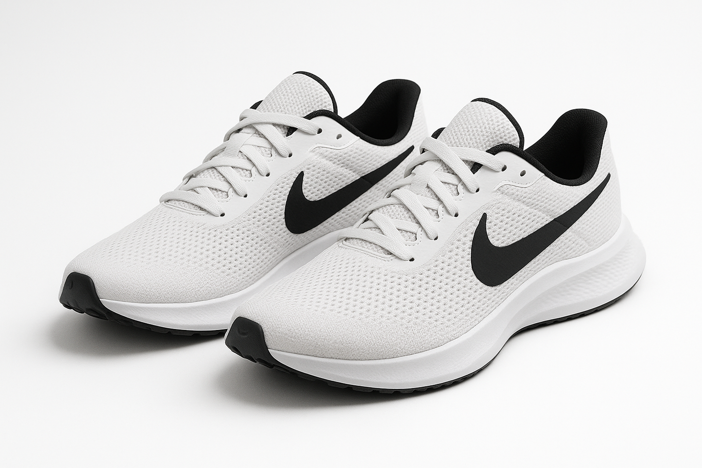 White Nike Running Shoes with Black Swoosh